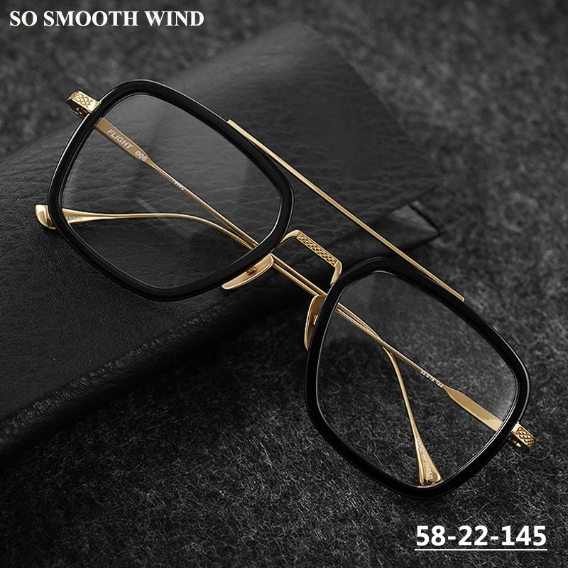 

Designer Titanium Double-beam Glasses Large Frame Mens Vintage Square Ultralight Eyeglasses Women Wide Face Eyewear Spectacles