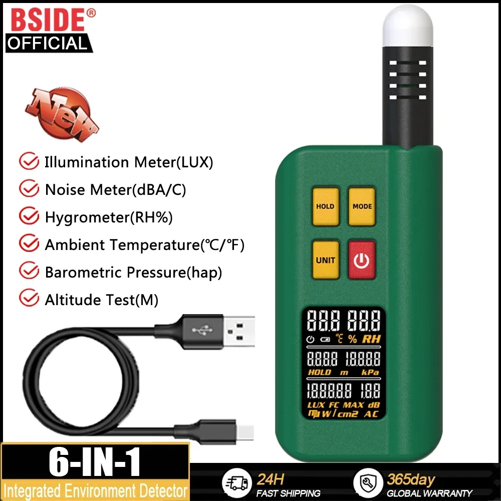 Detector ambiental integrado avanzado BSIDE GX1 para análisis de altitud y presión barométrica de temperatura, humedad y ruido Lux