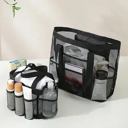 2024 Portable Mesh Shower Caddy Quick Dry Shower Tote Hanging Bath & Toiletry Organizer Bag 9 Storage Pockets Double Handles