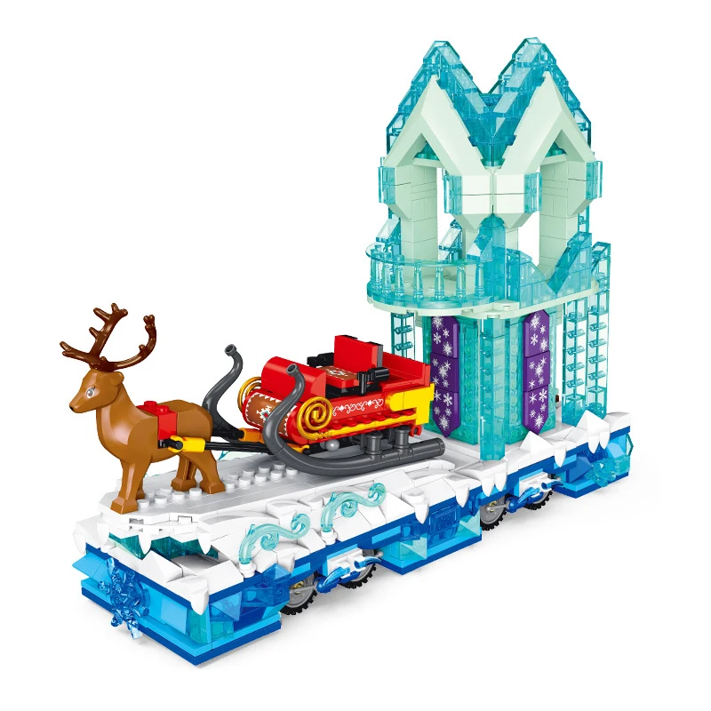 

Merry Christmas Snow Castle Model Building Blocks Santa Claus Elk Sleigh Ice House Bricks Winter Village Kid Gift Creative City