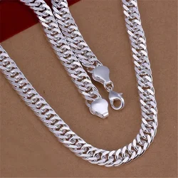 Fine Silver Color 10MM Chain Necklace For Man Women Solid Wedding Noble Fashion Jewelry Charms Gifts