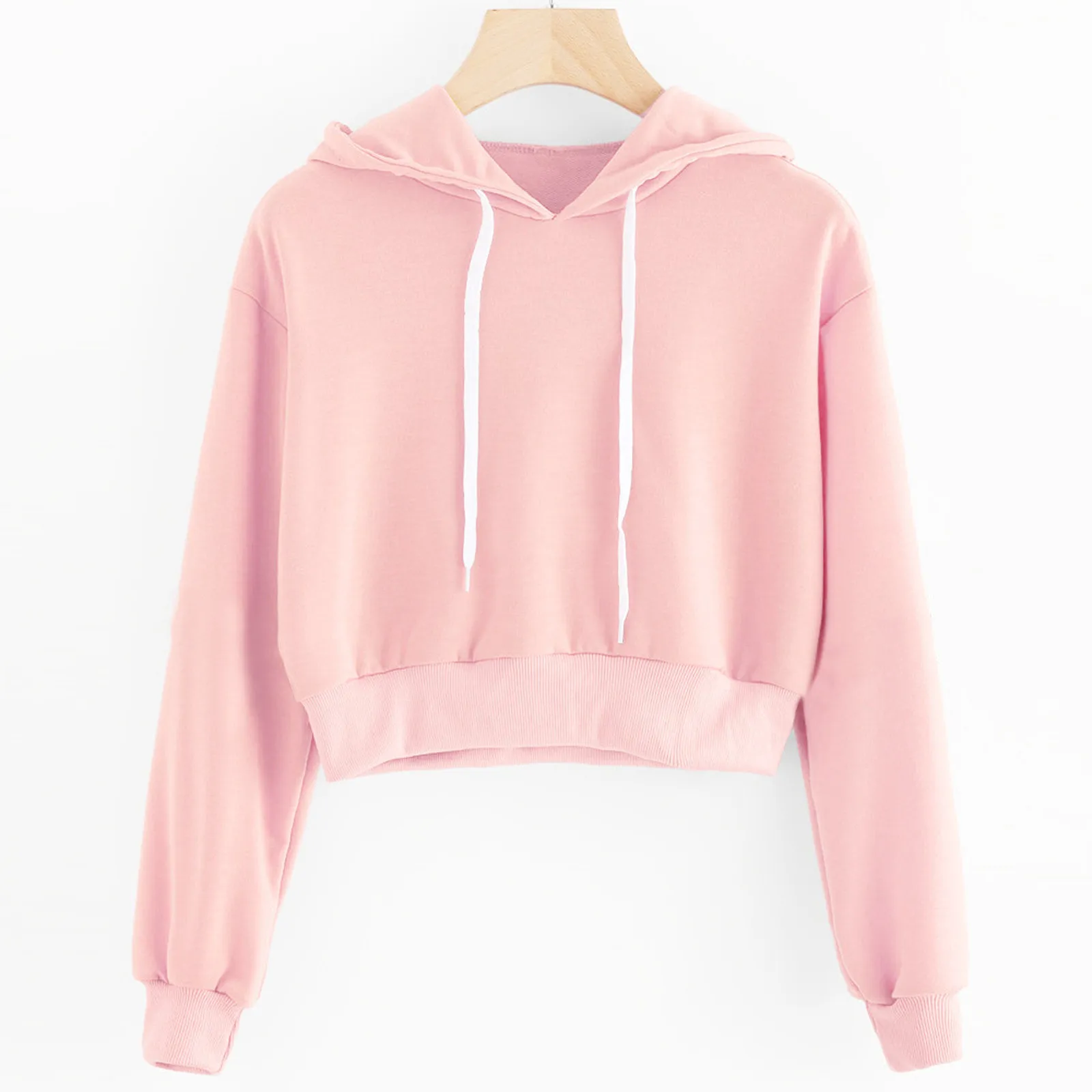 Womens Hoodies Crop Tops Long Sleeve Solid Color Drawstring Pullovers Sweatshirts Fleece Warm Streetwear Hip Hop Hoodies Female