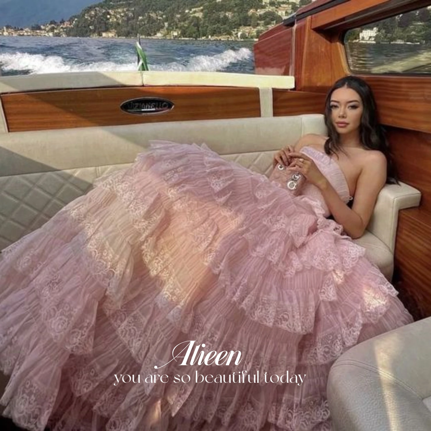 

Aileen Fluffy Elegant Evening Dresses for Women 2024 Coming of Age Ceremony Pink Lace Wedding Dress Line A Strapless Layered