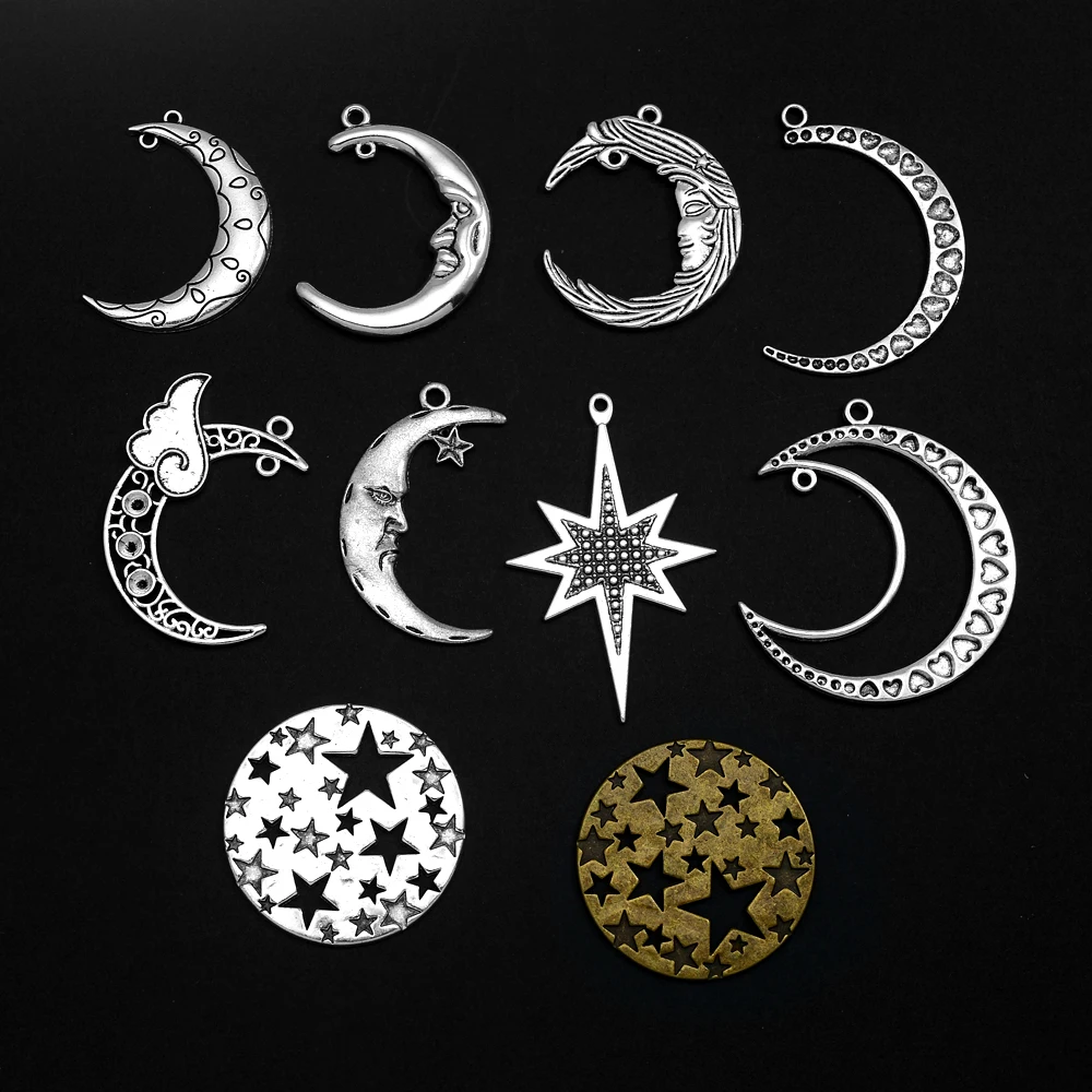 

5pcs/lot Antique Silver Plated Sun Moon Star Charms Pendant For Diy Keychain Jewelry Making Findings Supplies Accessories