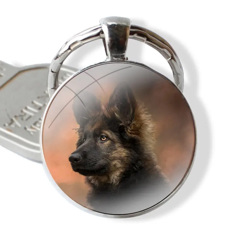 Belgian Malinois Keychain Handmade Glass Cabochon Key Ring Holder Pendant Key Chains