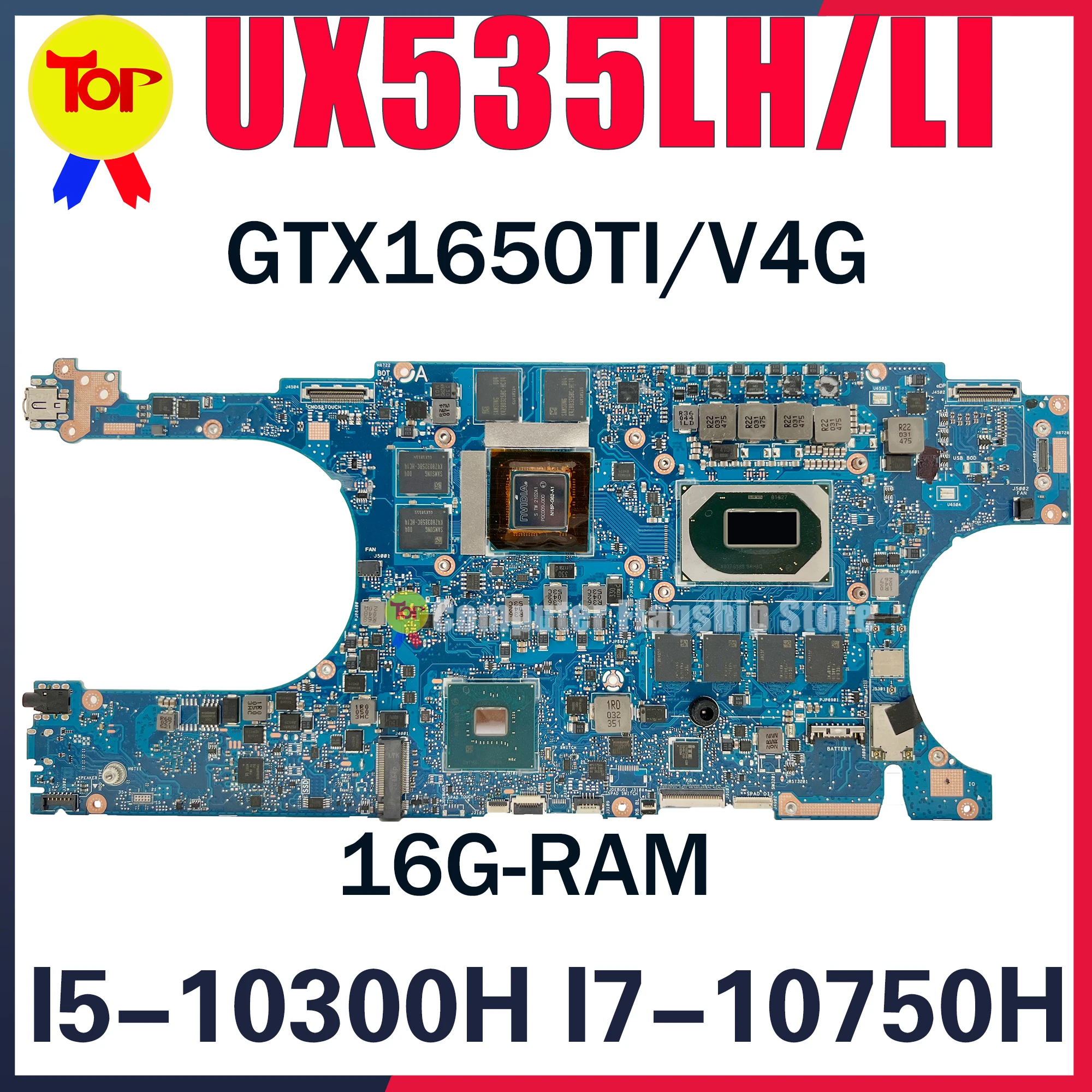 

UX535LI Laptop Motherboard For ASUS Zenbook Pro 15 UX535 UX535LH UX535L I7-10750H 16G-RAM GTX1650TI/V4G Mainboard 100% Testd