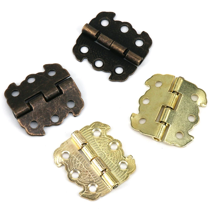 100Pcs Antique Bronze/Gold Cabinet Hinges with Screws for Jewelry Box Drawer Cupboard Furniture Small Old Fashion Style