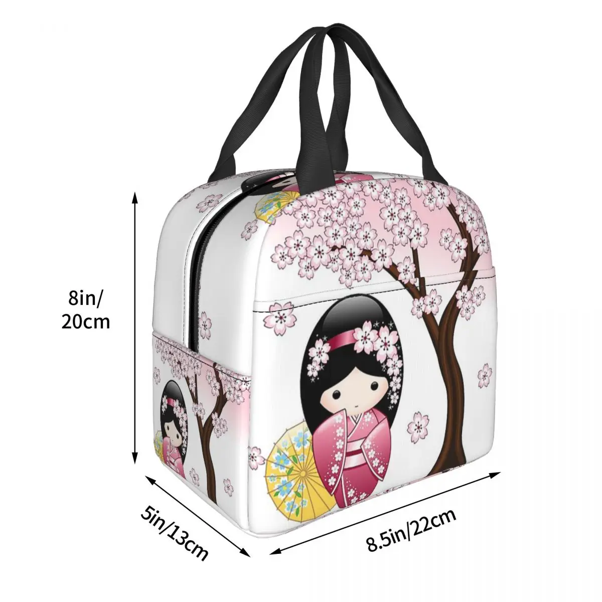 Japanese Spring Kokeshi Doll Insulated Lunch Bag Portable Meal Container Cooler Bag Lunch Box Tote Work Outdoor Food Handbags