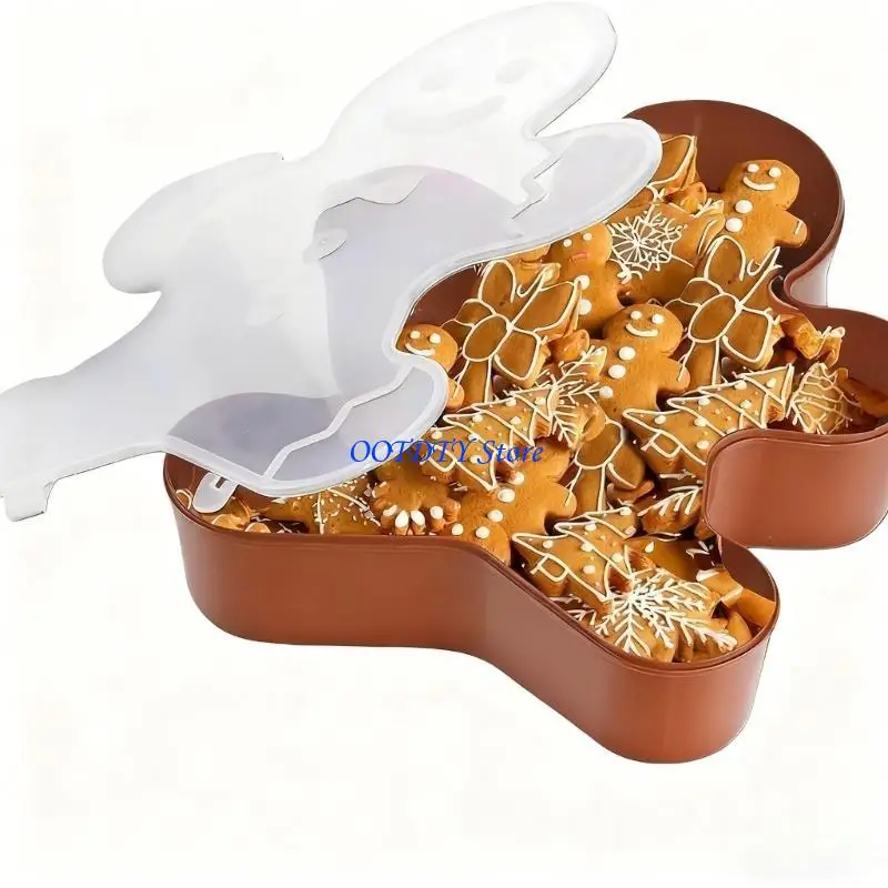 367A Christmas Serving Tray & Festive Christmas Biscuit Storage with Lid Holiday Snowflake Tree Character Container for Snacks