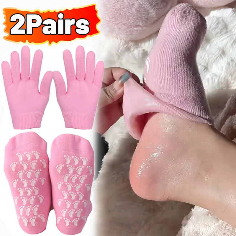 Calcetines con máscara antigrietas de silicona, guantes protectores hidratantes exfoliantes reutilizables, herramientas para eliminar la piel muerta y seca, cuidado de manos y pies