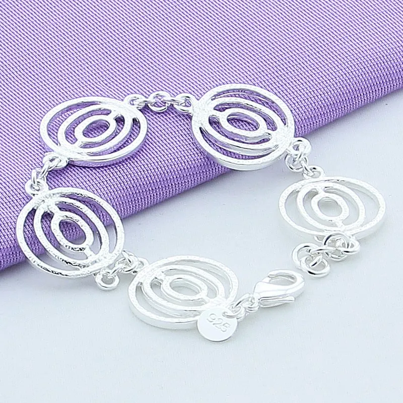 Antique Silver Charm Bracelet & Bangle Silver 925 With Round Pendant For Women Wedding Fashion Jewelry