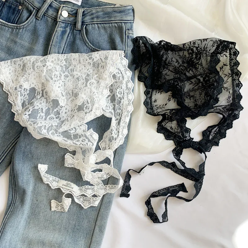 

Vintage Lace Scarf Triangle Neck Scarf Bohemia Embroidered Lace Headscarf Y2k Floral Crochet Hair Bands For Women Sweet Kerchief