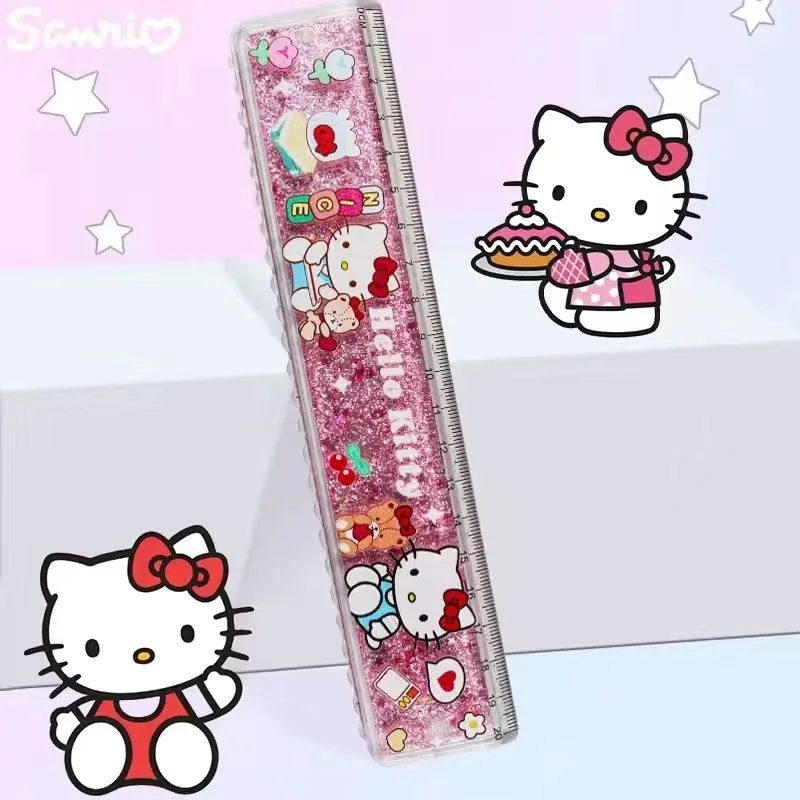 Sanrio Hello Kitty Kuromi Mijn Melodie Drijfzand Liniaal Kawaii Creatieve Cartoon Drijfzand Schattige Hoge Ogende Student Liniaal Briefpapier