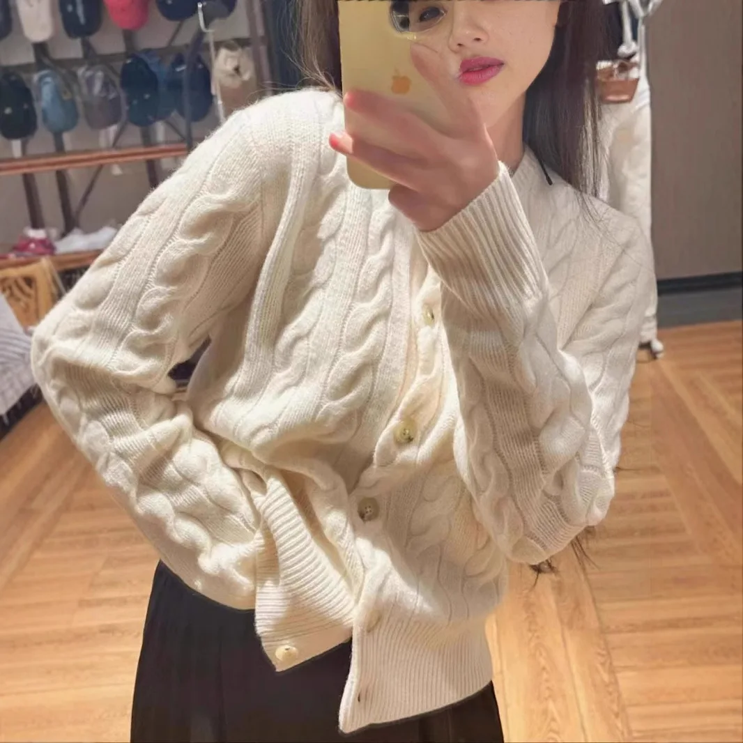 سترة RL Winter 2025 مقصوصة، سترة منسوجة من القطيفة مع تطريز، بلوزة أنيقة متماسكة برقبة دائرية للنساء المتطورة