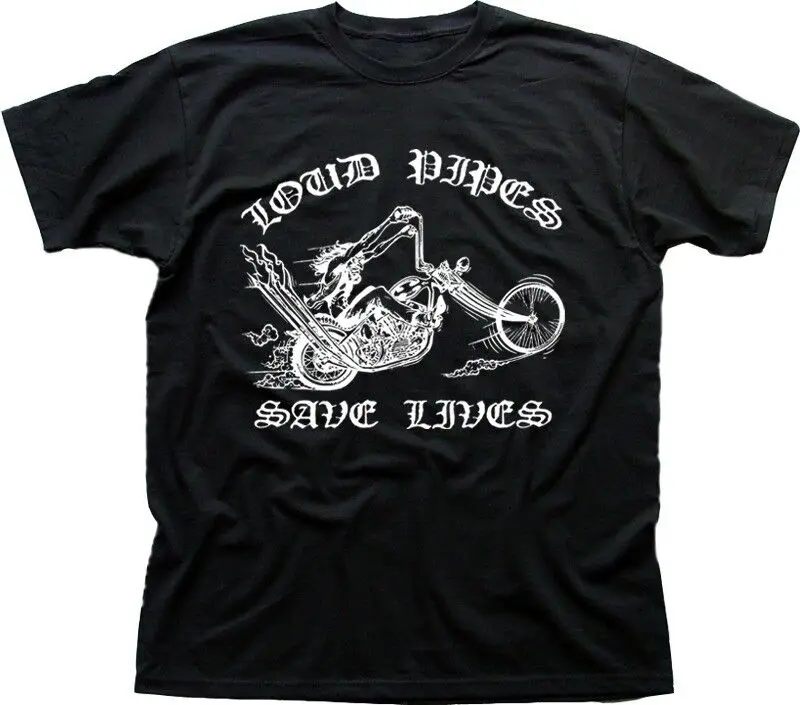 

Loud Pipes Save Lives Motorcycle Biker Chopper black printed t-shirt OZ9132 Men's and women's cotton short-sleeved T-shirts