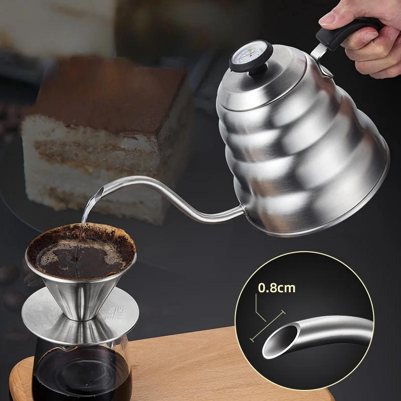 

Stainless Steel Pour Over Coffee Pot with Thermometer Swan Long Neck High Capacity Can Be Heated Professional Hand Brewed Coffee