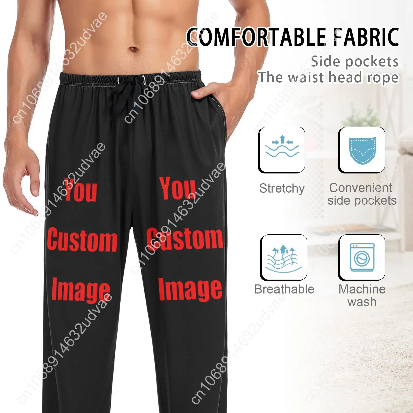 Loose Men Women Pajama Sets Custom Image Design Home Sleepwear Spring Autumn Trousers For Men Pijama Elastic Long Pants pyjama