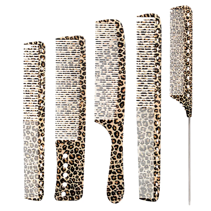 

5pcs Sturdy Leopard Print Hair Comb Set with Ergonomic Design for All Hair Types