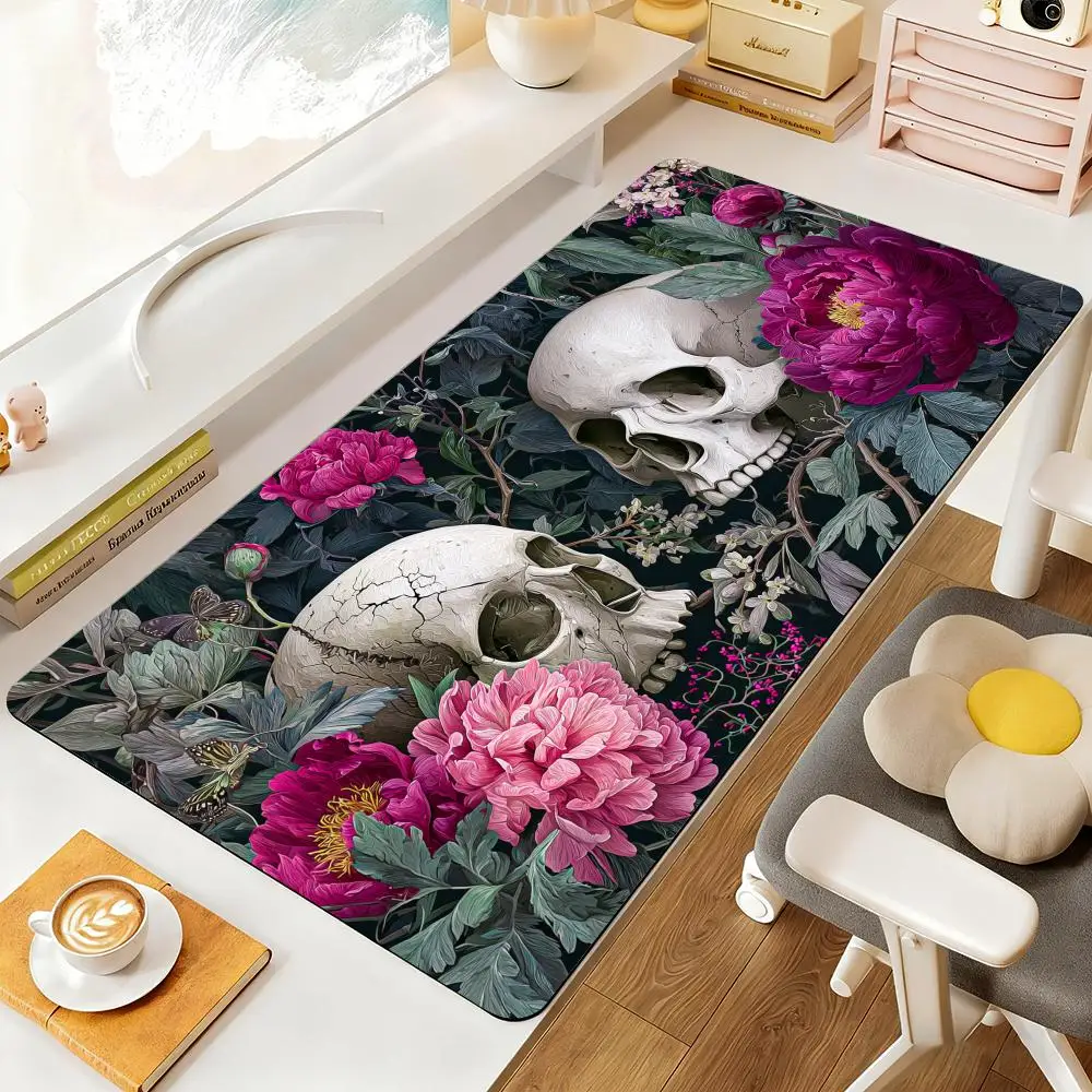 Romantic Skull Flower Cluster Mouse Pad Desk Mat Large Computer Office Carpet Mousepad Gamer Gaming PC Accessories Keyboard Rug