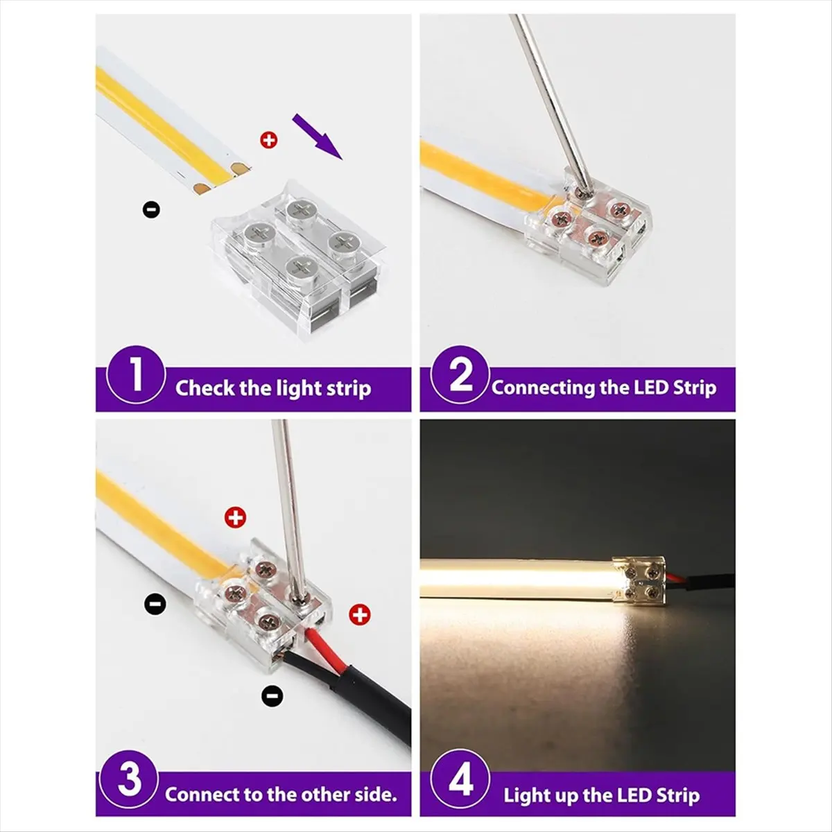 12 Pack LED Connector 2 Pin 8mm Solderless LED Tape Lights Connector Transparent LED Strip Lights Connectors