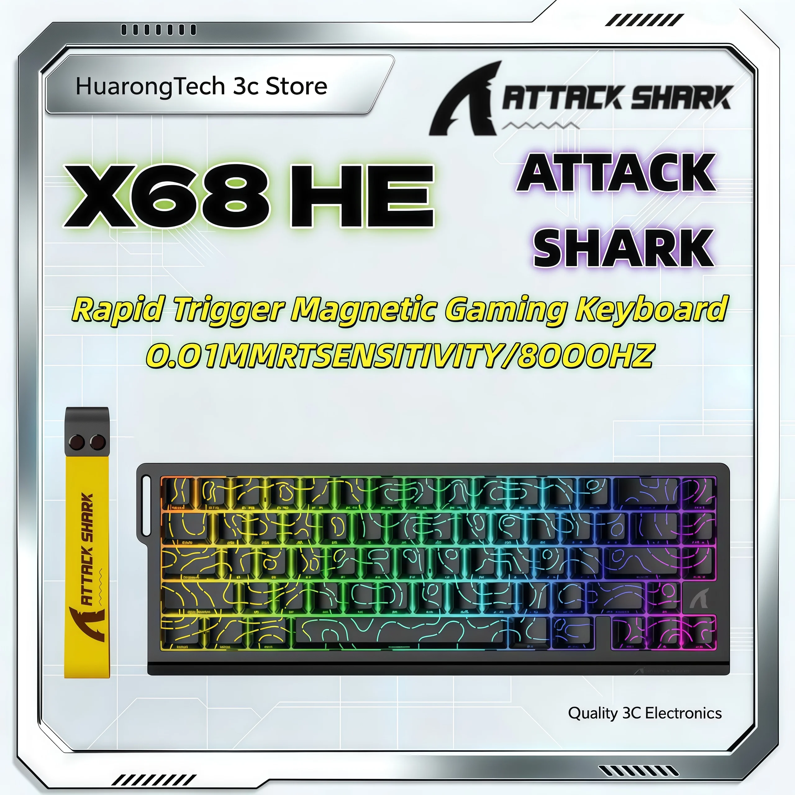ATTACK SHARK X68 HE Magnetic Keyboard Rapid Trigger 8KHz 0.01mm Accuracy 60% Keyboards Layout RGB Support RT Snap Tap DKS MT TGL