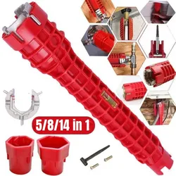 5/8/14 In 1 Flume Wrench Sink Faucet Plumbing Tools Wrench 8 In 1 Multifunctional English Key Repair Plumbing Wrench Tool