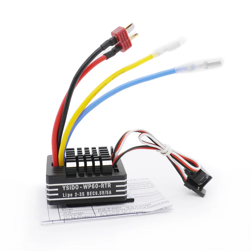 Upgrade YSIDO Waterproof WP60-RTR 60A 1060 Brushed ESC 6.5V/5A BEC Speed Controller for 540 550 Motor RC Vehicles Boat Tank Car