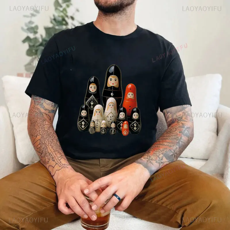 Vintage Matryoshka Doll Graphic T Shirts Blouse Aesthetic Woman Man Kawaii Clothes Summer Simple Outdoors Cotton Lady Clothing