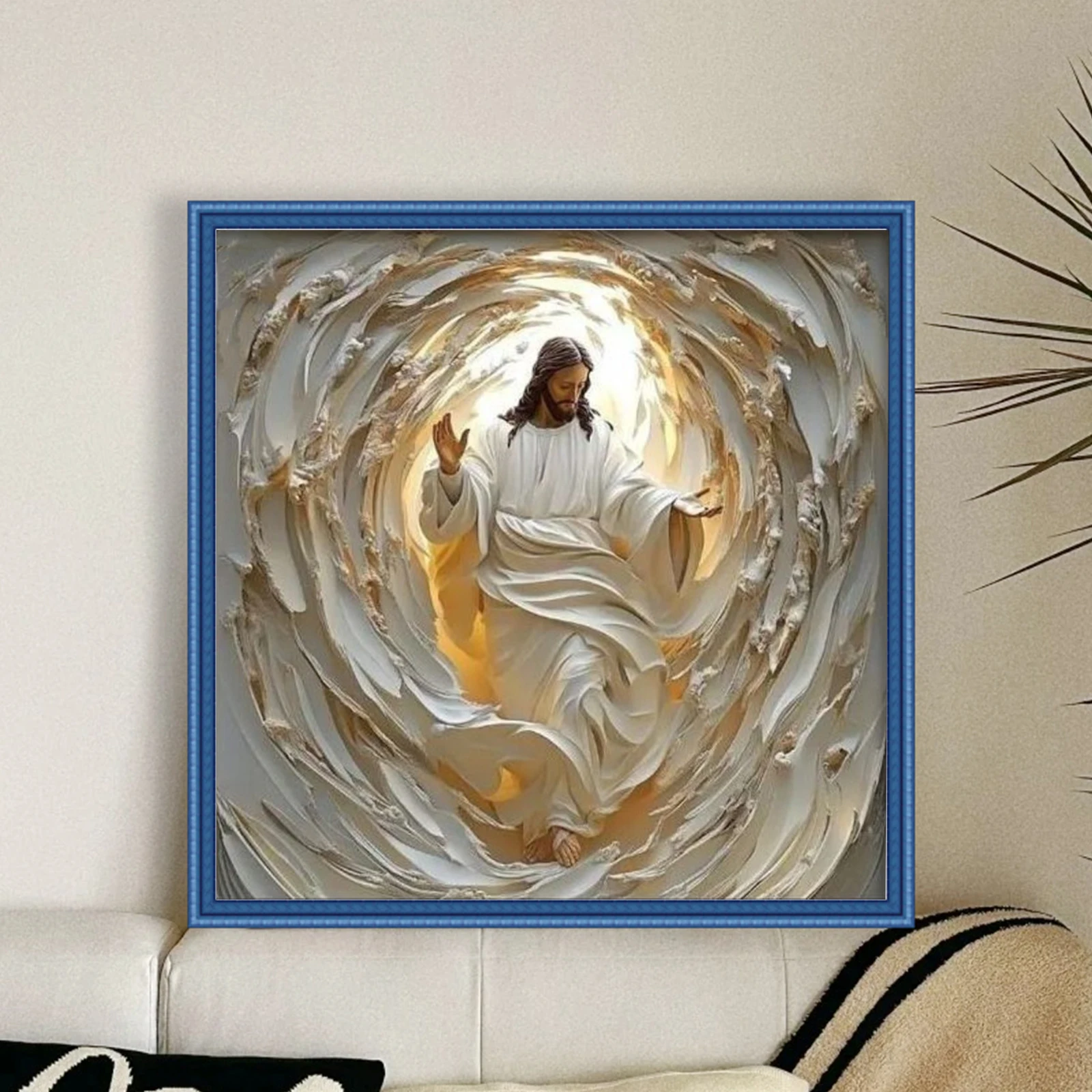 

Jesus Full 14CT DIY Counted Needlework Embroidery Kit for Beginners Adults Home Decor Cross Stitch Art and Crafts Kits 40x40cm