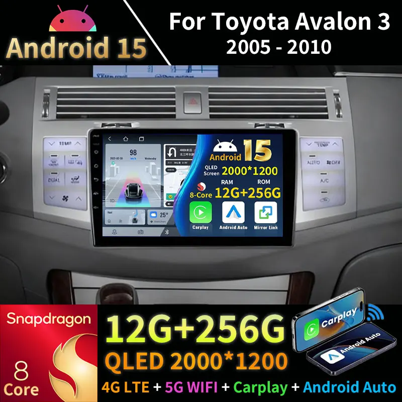 

Автомобильное радио Android 15 для Toyota Avalon 3 2005-2010 гг., беспроводной Carplay QLED GPS, мультимедийный видеоплеер, головное устройство Navi, камера 360