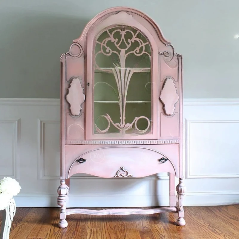 

Pink storage cabinet Neoclassical single-open wine cabinet display storage cabinet can be customized