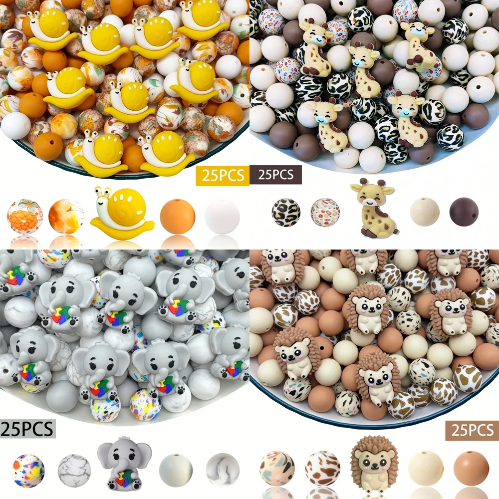 25-teiliges Silikonperlen-Set mit Schweinchen/Tiermotiven, perfekt für DIY-Bastelarbeiten wie Schlüsselanhänger, Halsketten, Armbänder usw. – Detail 8