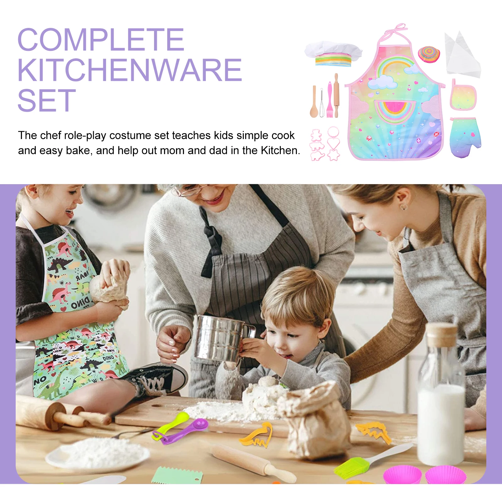 베이킹 도구 공룡 앞치마 주방 놀이 장난감 어린이 주방 용품 놀이터 퍼즐 조리기구 나무 교육