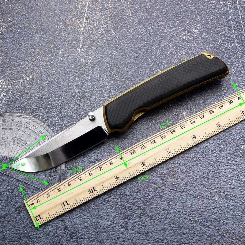 Pisau lipat taktis RS-CF VG10, pisau Titanium + gagang CF luar ruangan berkemah berburu memancing alat EDC bertahan hidup