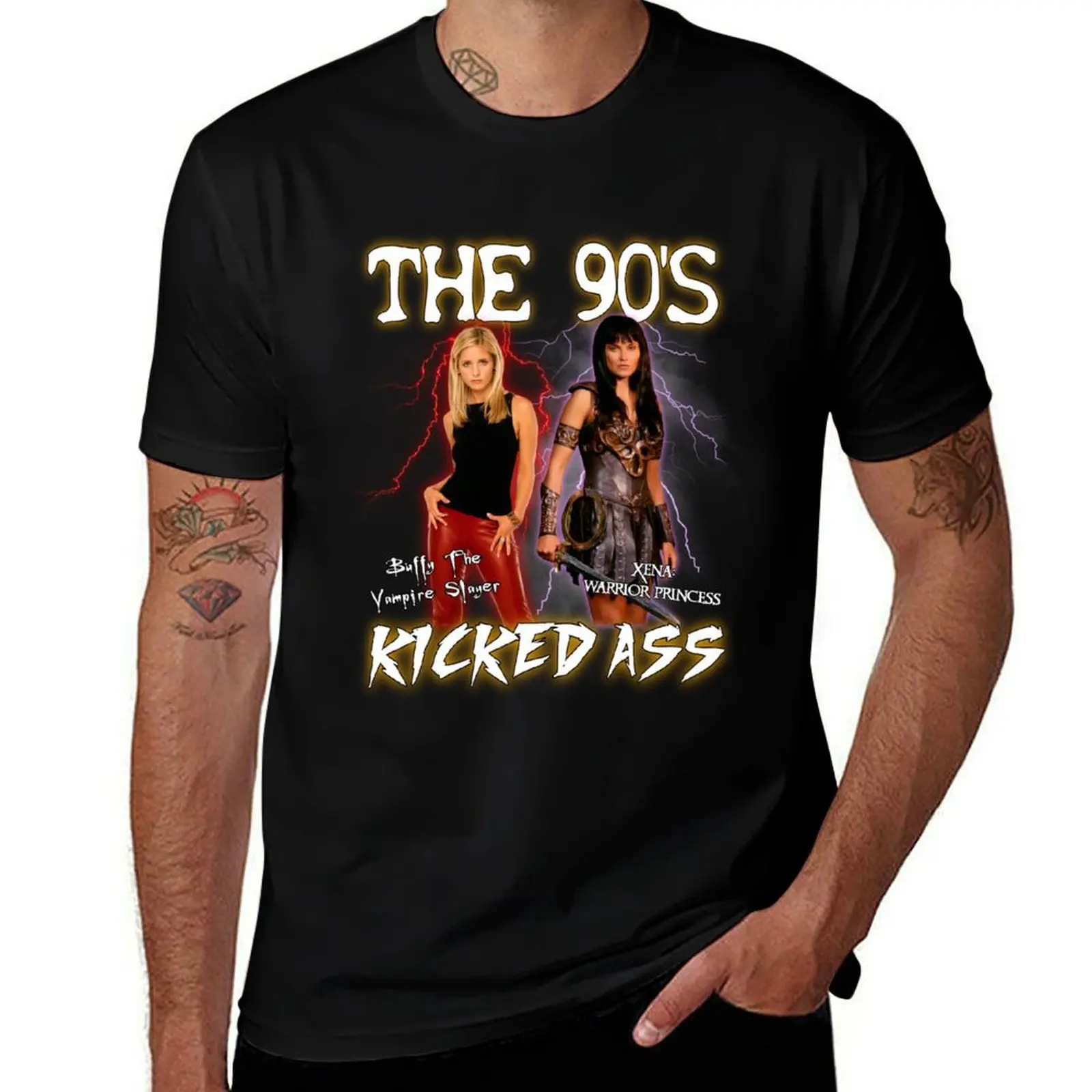 

Xena & Buffy 90s T-Shirt man t shirts graphic t shirts for man graphic funny man t shirt heavy cotton T-shirt