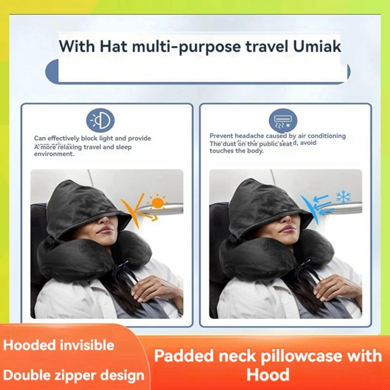 Stuffable Neck Pillow For Travel With Hood Adjustable Travel Pillow , Ultimate Carry-On Travel Neck Pillow For Airplane