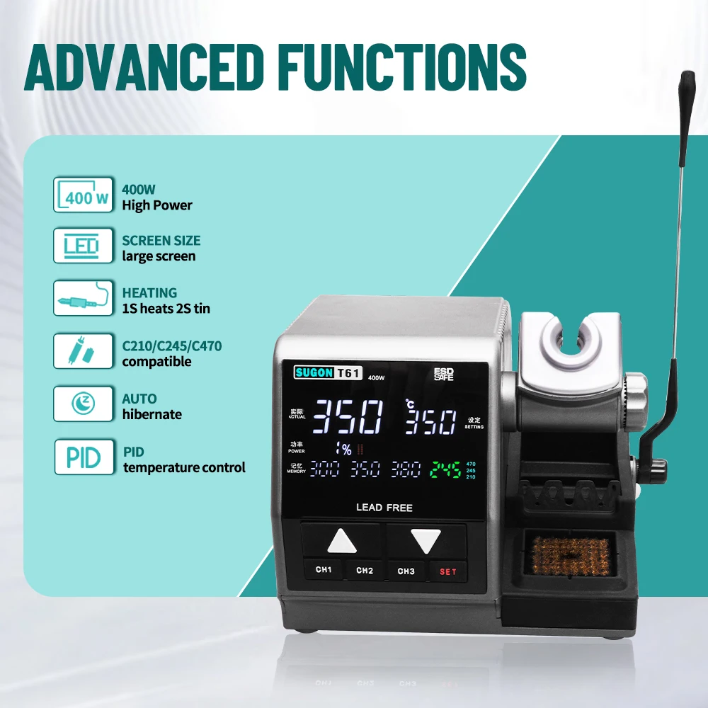 SUGON T61 Soldering Station 400W Welding Rework Station Compatible Soldering Iron Tip C470/245/210 Large Solder joint Tools