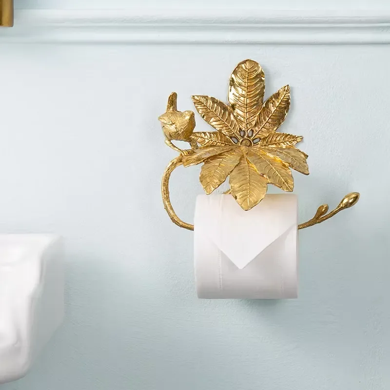Antique Brass Toilet Tissue Roll Holder Hotel Brass Hardware Patent Design Leaf Bathroom Paper Rack Delicate Carving