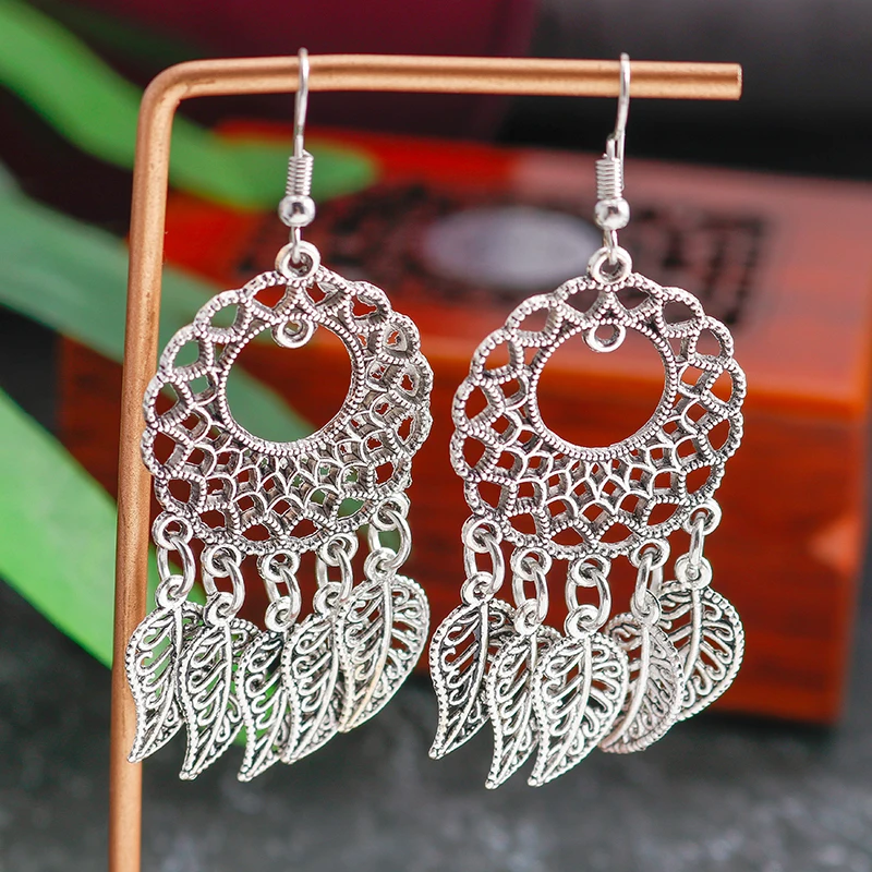 Aihua Mode Aussage böhmischen Vintage ethnischen großen runden Tropfen Ohrring lange geschnitzte Blumen Tropfen Ohrringe für Frauen – Detail 27