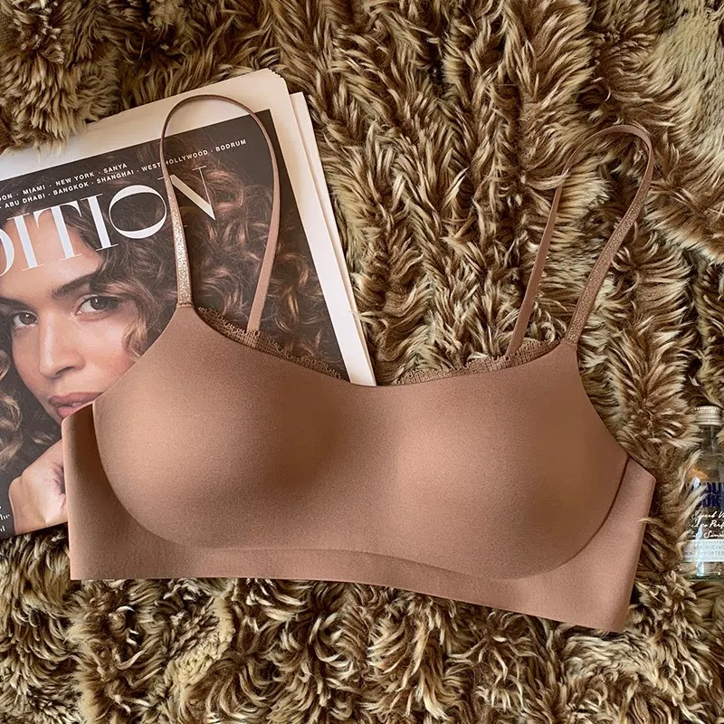 Cloud Feel One Piece Strapless Bra For Small Bust Nude Invisible Lace Anti Slip Anti Sag Side Support Thin Soft Womens Underwear