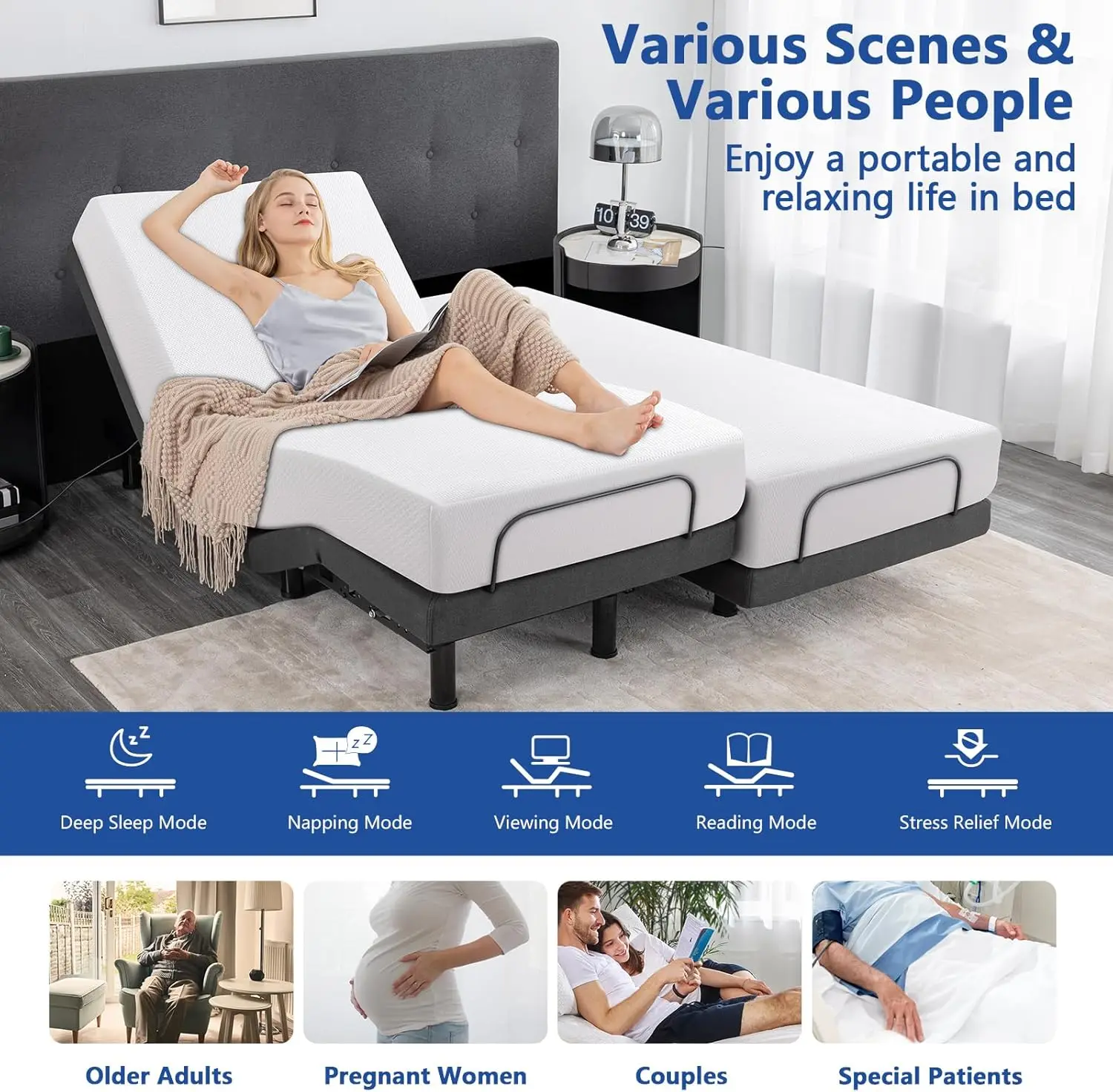 Frame, Adjustable Bed Base with Wireless Remote, Separate Head/Foot Lift, Easy Assembly, Sturdy Metal, 0 Gravity/Anti-Snore, Ele