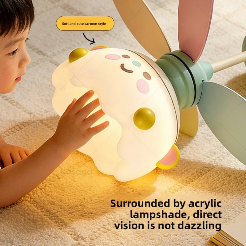 Children's Room Cartoon Macaron Cream Wind Eye Protection Silent Bedroom Dining Room Integrated Fan Light