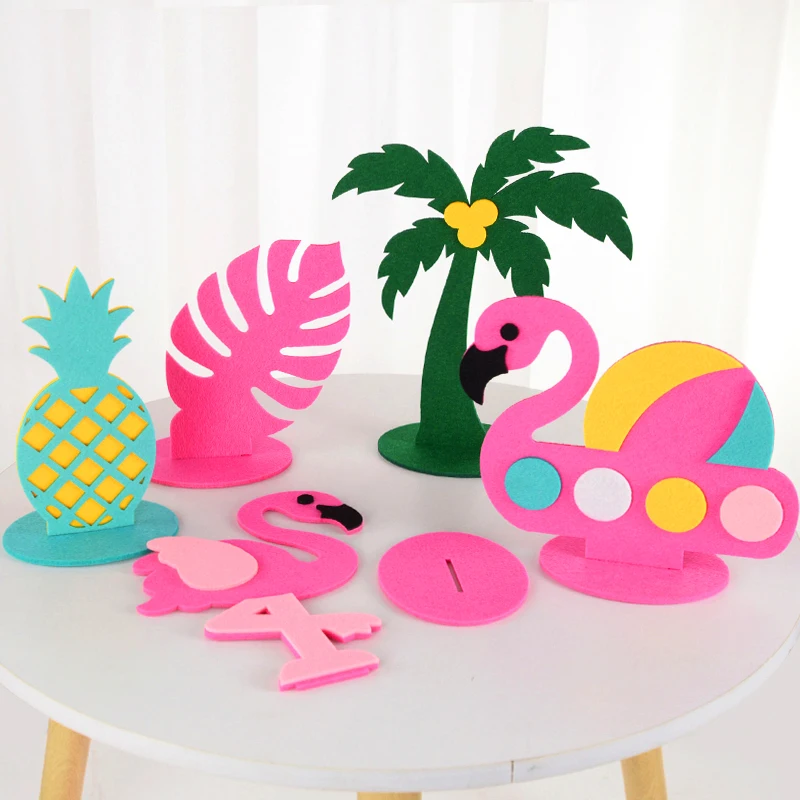 2Pcs Tropical Hawaiian Party Decoration Flamingo Pineapple Coconut Tree Felt Table Ornament for Summer Wedding Birthday Supplies