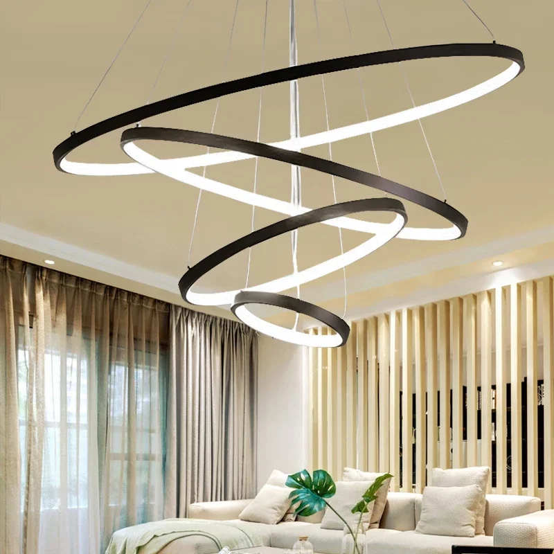 

Nordic LED Pendant Lights Gold White Black Circle Rings Luster 40/60/80cm Chandeliers Hanging Lighting Fixtures Dining Room Lamp