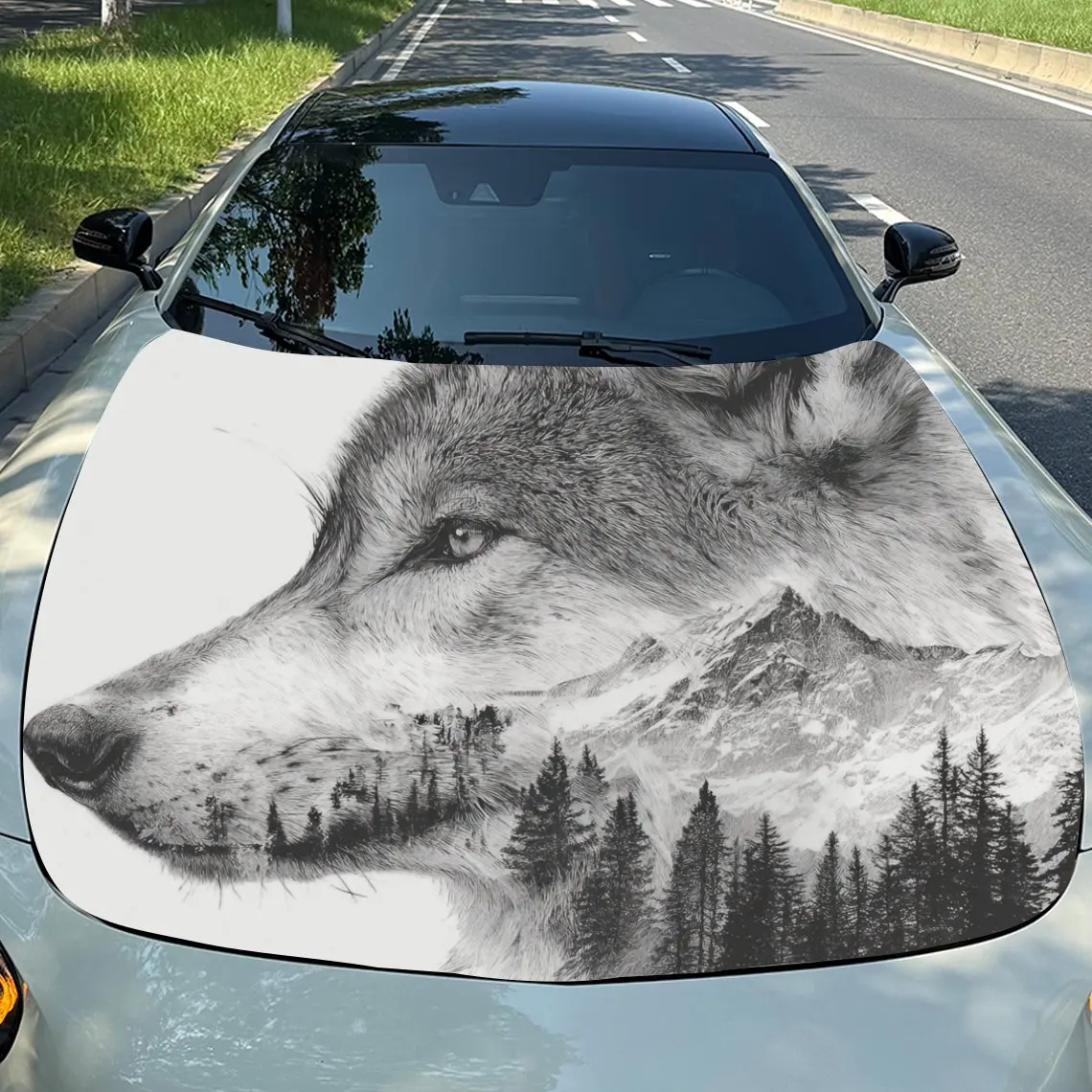 

Forest Silhouette Wolf Car Hood Stickers, Colorful Vinyl Stickers, Truck Patterns, Engine Hood Car Parts Decoration Stickers, Ca