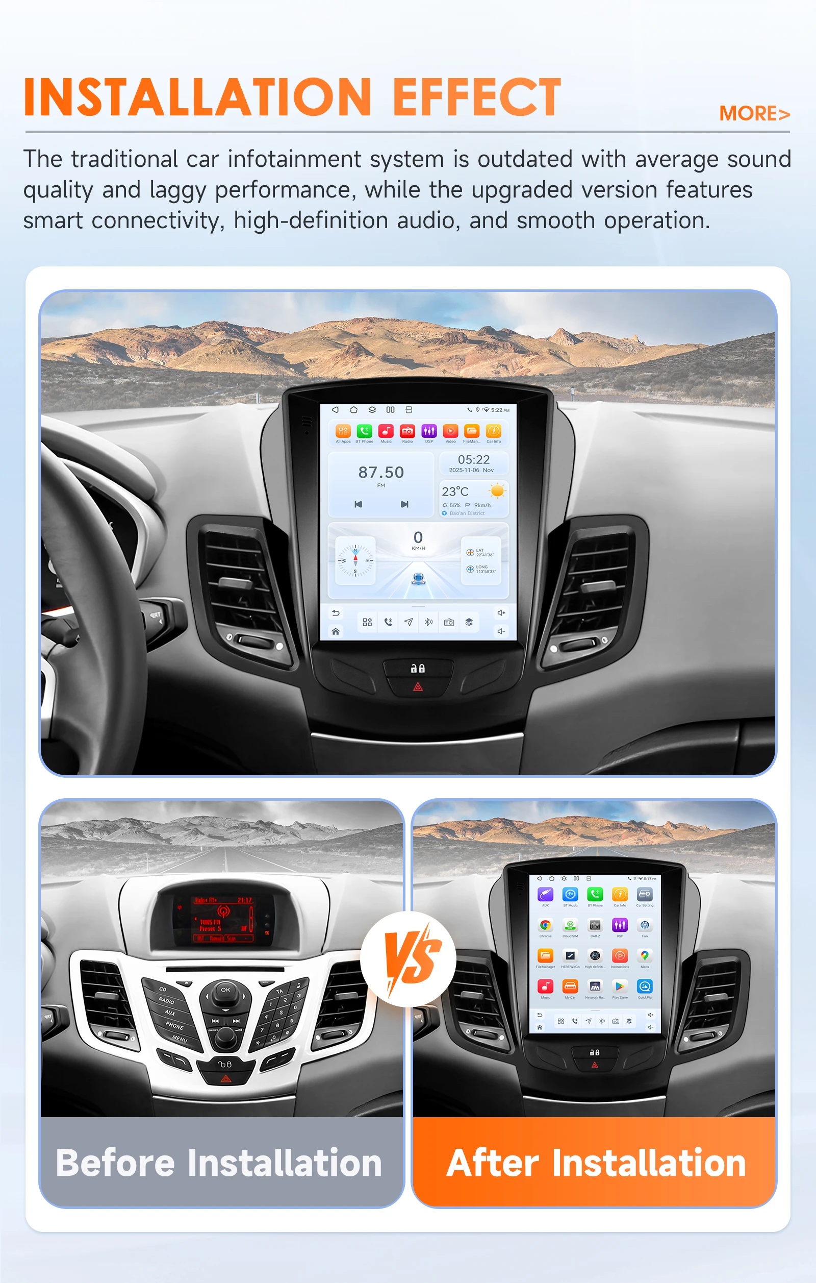 Android Autoradio für Ford Fiesta MK7 2009-2017 Multimedia GPS-Navigation Carplay 9,7 Zoll Tesla-Style