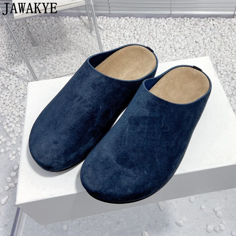 Luxury Brand Flat Half Slippers Women Wrap Toe Suede Flat Mules Slides Summer Causal Vacation Leisure Beach Walking Shoes