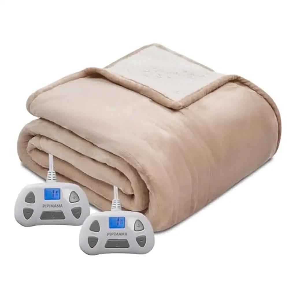 

Electric Blanket Queen Size 84"x 90" Flannel & Sherpa Plush Dual Control 10 Heating Levels Rapid Heating Technology 12-Hour