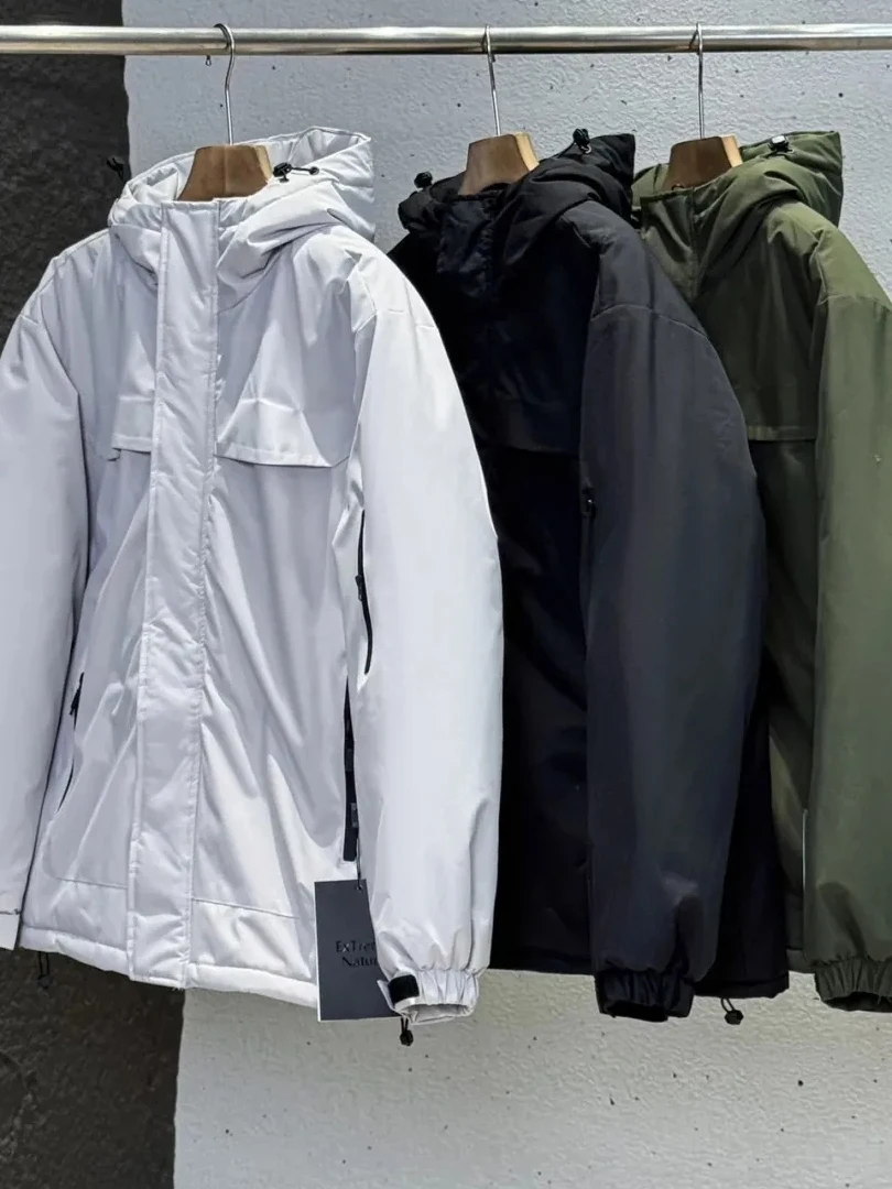 

Outdoor Men's Winter Warm Cotton Jaet Casual Multi-ket Workwear Coat Tee Colors Youth Faion Long Sve Hooded