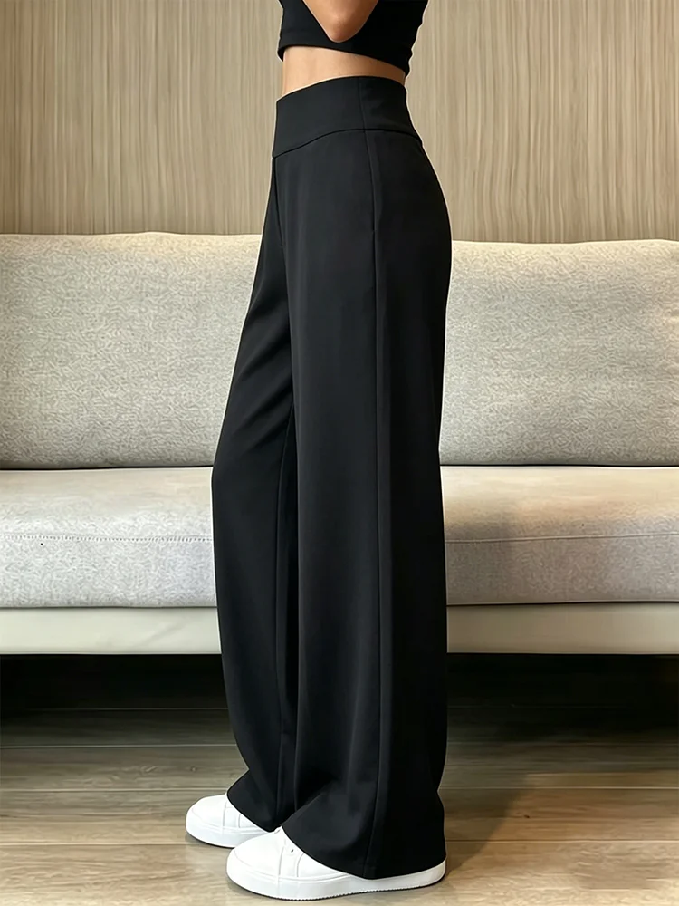 Schwarze High-Waist-Yogahose für Damen – Sportleggings mit weitem Bein, vierfache Elastizität, geeignet für Yoga, Laufen und Freizeitkleidung – Detail 3